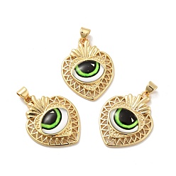 Зелено-Желтый Непрозрачные подвески смолы, с фурнитурой из позолоченной латуни тона 18 k, сердце с очарованием глаз, без кадмия, без никеля и без свинца, зеленый желтый, 29x22.5x7 мм, отверстие : 3.5x4.3 мм