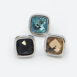 Mixed Color 304 Stainless Steel Square Slide Charms, with Glass Cabochons, Mixed Color, 9x9x11mm, Hole: 4mm