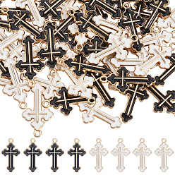 (52) Непрозрачная лаванда 60 шт 2 цвета сплава эмалевые подвески, крестик, золотой свет, разноцветные, 25x14x2 мм, отверстие : 1.8 мм, 30 шт / цвет