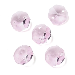 Pink Подвески из прозрачного стекла, восьмиугольные ссылки, граненые, розовые, 12x12x7 мм, отверстие : 1.4 мм