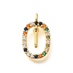 Letter I Латунные микро проложить кубического циркония подвески, без кадмия, без никеля и без свинца, реальный 18 k позолоченный, овал с подвесками в виде букв, Буква "i", 18.5x11x3.5 мм, отверстие : 2x1.5 мм