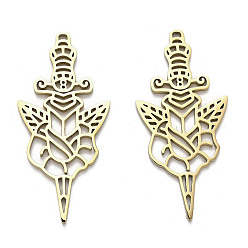 Золотой 304 подвески из нержавеющей стали, полый, очарование меча, золотые, 40x19x1.5 мм, отверстие : 1 мм