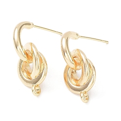 Настоящее золото 18K Латунные серьги, с вертикальной петлей, узел, реальный 18 k позолоченный, 21x10 мм, отверстие : 1.6 мм, штифты : 0.7 мм