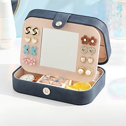 Морской Синий Прямоугольные коробки для хранения ювелирных изделий из искусственной кожи с зеркалом внутри, портативный дорожный футляр с застежкой-молнией, для держателя кольца для серег, подарок для женщин, Marine Blue, 16x11x5 см