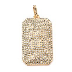 Настоящее золото 18K Латунные микро проложить кубического циркония подвески, прямоугольник амулеты, стойки покрытие, прочное покрытие, без кадмия и без свинца, реальный 18 k позолоченный, 35x20.5x3.5 мм, отверстие : 5.5x3 мм