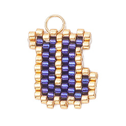 Letter U Бисер ручной работы миюки, ткацкий узор с буквами подвески, с 304 кольцами из нержавеющей стали, Буква U, 15x9x2 мм, отверстие : 2.5 мм