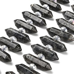 Larvikite Нити бусин с двойным концом из натурального ларвикита, со стеклянными бусинами, граненый пуля, 31~33x7~9x7~9 мм, отверстие : 1 мм, около 26~27 шт / нитка, 15.16~15.75'' (38.5~40 см)