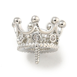 Платина Латунный микро-паве кубический цирконий, за половину пробурено бисера, долговечный, без свинца и без кадмия, корона, платина, 10x12x11.5 мм, отверстие : 4 мм, штифты : 1.2 мм