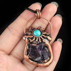 Аметист Подвески из натурального аметиста , латунные солнечные подвески, Красная медь, 38~50 мм