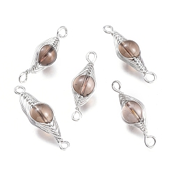 Дымчатый Кварц Разъемы натуральные дымчатые линки, проволочные ссылки, с латунной проволокой платинового цвета, круглые, неокрашенными, 34x11x10 мм, отверстие : 2.5 мм