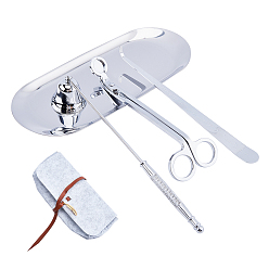 Платина Набор инструментов для изготовления железных свечей, с фитилем ножницами, фитиль крюк, вытяжной колпак и лоток, с фетровыми складными мешками для хранения, платина, ножницы для фитиля: 180x56x40 мм, крючок для фитиля: 200x17x1 мм, вытяжной колпак: 230x39 мм, лоток : 230x94x9 мм