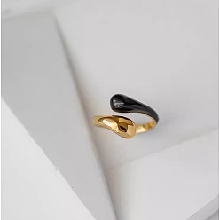 Черный 304 из нержавеющей манжеты кольца стальные эмалированные, золотые, чёрные, размер США 7 (17.3 мм)