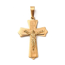 Настоящее золото 18K 304 подвески из нержавеющей стали, крестовые амулеты с Иисусом, вакуумное покрытие pvd, реальный 18 k позолоченный, 49x33x5 мм, отверстие : 12x6.5 мм