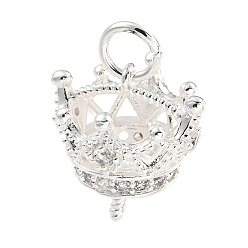 Серебро Латунный микро-паве кубический цирконий, за половину пробурено бисера, долговечный, без свинца и без кадмия, корона, серебряные, 17x13x15 мм, отверстие : 4.5 мм, штифты : 1.2 мм