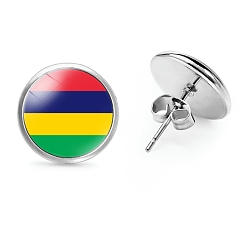 Разноцветный Плоские круглые стеклянные серьги-гвоздики на тему национального флага, серьги из платинового сплава, красочный, 12 мм