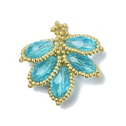 Темно-бирюзовый Плетеные подвески из стеклянных бусин, лист, темные бирюзовый, 35.5x35.5x7.5 мм, отверстие : 1.5 мм