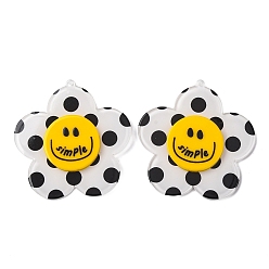 Белый Большие подвески из непрозрачного акрила с принтом, Очарование цветка с улыбающимся лицом, белые, 62x60x5 мм, отверстие : 1.4 мм