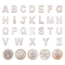 Белый Естественных пресноводных стеклянные бусы, сверху просверленные бусы, Письмо ~ Z, алфавит, плоский круглый со смешанными формами, белые, 36 шт / коробка