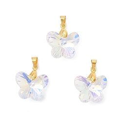 Золотой Цвет AB покрытием стеклянные подвески, бабочка, с латунными петлями, граненые, золотые, 15x18x9.5 мм, отверстие : 4.5x3.5 мм