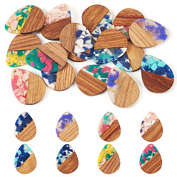 (52) Непрозрачная лаванда 16 шт. 8 подвески из цветной смолы и ореха, слеза, разноцветные, 35.5x26x3 мм, отверстие : 2 мм, 2 шт / цвет