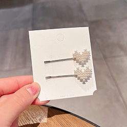 Белый 2шт. шпильки для волос со стразами, с имитацией жемчужина бисера, сердце, белые, 58 мм