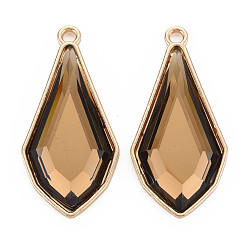 BurlyWood Faceted Glass Pendants, with Alloy Open Back Settings, Teardrop Charms, Cadmium Free & Lead Free, Light Gold, BurlyWood, 45.5x22x5.5mm, Hole: 3mm
