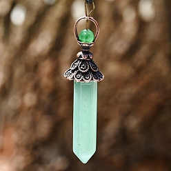 Green Aventurine Natural Green Aventurine with Metal Big Pendants, Bullet Charms, Red Copper, 78x17mm
