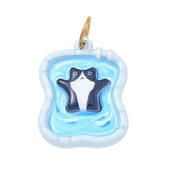 Black Printed 304 Stainless Steel Pendants, Cat Shape with Pool Charms, Golden, Black, 20x15.5x3mm, Hole: 4.5mm