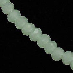 Rasen grün Nachahmung Jade Glas Rondelle Perlen Stränge, facettiert, Rasen grün, 3x2 mm, Bohrung: 1 mm, ca. 138 Stk. / Strang, 12.9 Zoll