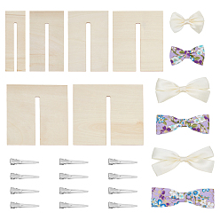 Beige 6 Plantilla para hacer moños de madera, con 12piezas de pinzas para el pelo de cocodrilo de acero inoxidable, crema, 149x49x2 mm