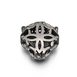 Gunmetal Rack Plating Brass Micro Pave Cubic Zirconia Leopard Hollow Beads, Lead Free & Cadmium Free, Gunmetal, 11x11x6mm, Hole: 1.4mm