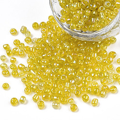 Yellow Round Glass Seed Beads, Transparent Colours Rainbow, Round, Yellow, 3mm