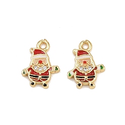 Santa Claus Латунные микро проложить кубического циркония прелести, с эмалью, золотые, Дед Мороз, 12.5x9.5x1.5 мм, отверстие : 1.2 мм