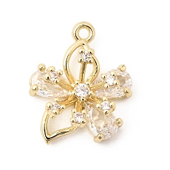 Цветок Латунные микропаве прозрачные подвески с фианитом, реальный 14 k позолоченный, , 18.5x14.5x7 мм, отверстие : 1.3 мм