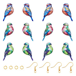 (52) Непрозрачная лаванда Ювелирные изделия, включая 6наборы прозрачных подвесок из эпоксидной смолы в виде птиц, 12шт. латунные крючки для сережек и соединительное кольцо, разноцветные, 30x13x2.5 мм, отверстие : 1.2 мм