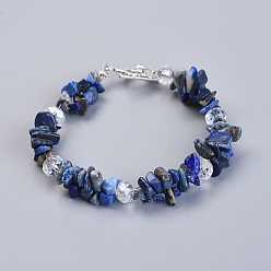 Lapis Lazuli Natural Lapis Lazuli(Dyed) Bracelets, with Glass Beads and Alloy Toggle Clasps, 8-1/8 inch~8-3/8 inch(20.5~21.2cm), 8~17mm
