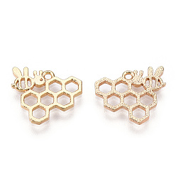 Настоящее золото 18K Латунь прелести, без никеля , реальный 18 k позолоченный, пчелиные соты, 11x13x1 мм, отверстие : 1 мм