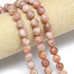 Солнечный Камень Натуральный Sunstone бисер пряди, граненый (128 граней), круглые, 10~10.5 мм, отверстие : 1~1.4 мм, около 35~38 шт / нитка, 14.29~15.28'' (36.3~38.8 см)