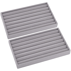 Серый Прямоугольные деревянные подставки для колец, покрытые бархатом, для колец, серые, 12.4x21x2.3 см