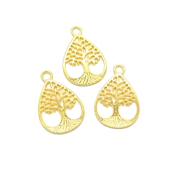 Золотой Сплавочные подвески тибетского стиля, подвески в виде слезинки с деревом жизни, золотые, 32x21 мм