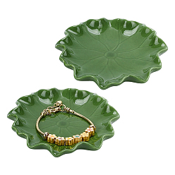 Зеленый Фарфоровые подносы для ювелирных изделий: сережек, колец, браслетов, декоративный поднос для рабочего стола, листьев лотоса, зелёные, 12.7x12.4x1.85 см