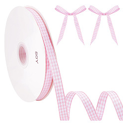 Pink Полиэфирные ленты, шотландка, аксессуары для одежды, розовые, 3/8 дюйм (10 мм), около 50.00 ярдов (45.72 м) / рулон