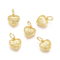 Золотой Латунные микро проложить кубического циркония прелести, с целью перехода в кольце, сердце, прозрачные, золотые, 9.5x9x2 мм, отверстие : 3.4 мм