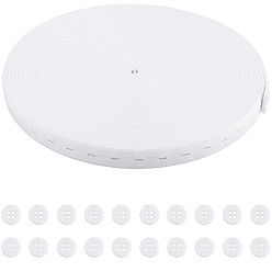 Белый 20шт. пуговицы из смолы с 30м полипропиленовым и полихлопковым плоским эластичным шнуром, регулируемая лента, для удлинителей пуговиц брюк, белые, 15.5 мм, 30 м