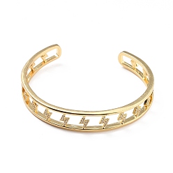 Настоящее золото 18K Прозрачный кубический цирконий молния болт открытая манжета браслет, украшения из латуни для женщин, без кадмия и без свинца, реальный 18 k позолоченный, внутренний диаметр: 2-1/4 дюйм (5.7 см)
