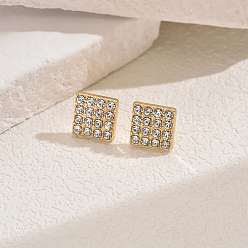 Квадрат Элегантные латунные серьги-гвоздики, со стразами, реальный 18 k позолоченный, квадратный, 11 мм