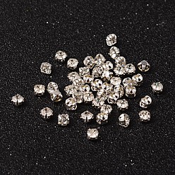 Crystal Sew on Rhinestone, Grade A Glass Rhinestone, with Brass Prong Settings, Garments Accessories, Silver Color Plated Metal Color, Crystal, 3.8~4x3.8~4mm, Hole: 1mm(The hole in the bottom is random.), about 1440pcs/bag