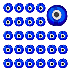 Синий 150 бусины лэмпворк ручной работы от сглаза, плоско-круглые, синие, 8x3.2 мм, отверстие : 1 мм