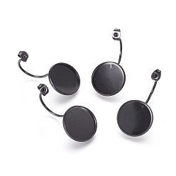 Black 304 Stainless Steel Ear Nuts Ion Plating(IP), Butterfly Earring Backs for Post Earrings, Flat Round Cabochon Settings, Electrophoresis Black, Tray: 16mm, 35x18x16mm, Hole: 0.8mm