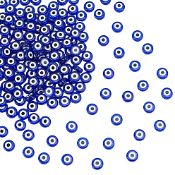 Синий 200 непрозрачные акриловые бусины, плоские круглые с сглаза, синие, 10.5x4.5 мм, отверстие : 1.8 мм